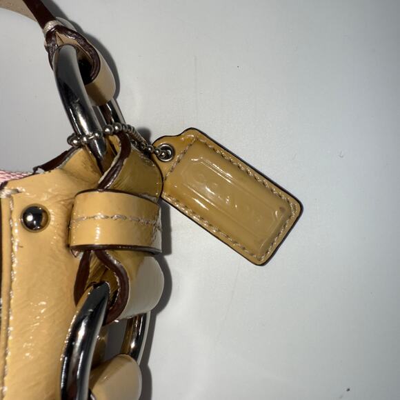 Coach Patchwork Shoulder Bag Pink Tan Multi Fabric Leather Trim 14”x10” - Picture 6 of 7